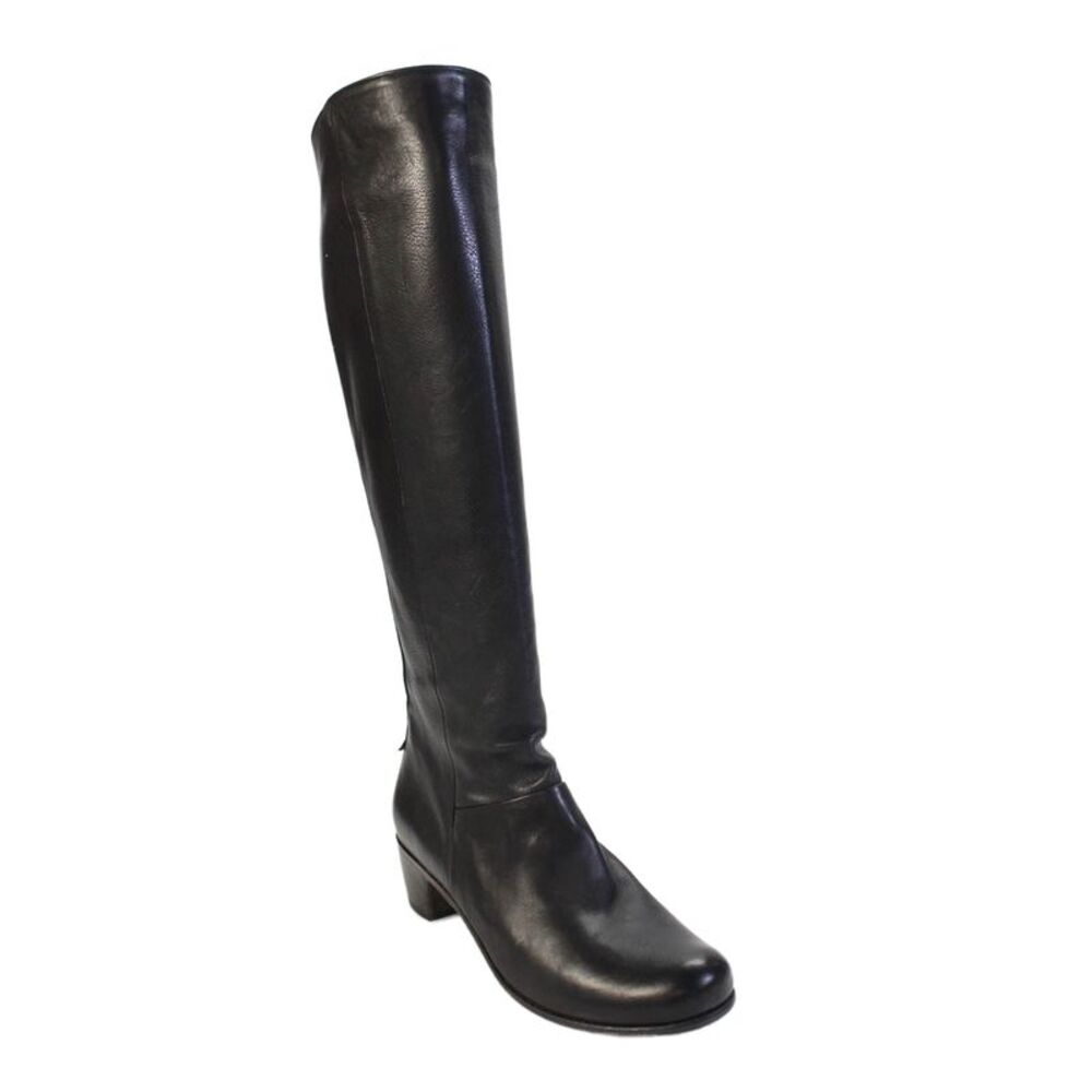 Coclico Womens Side Zip Block Heel Knee High Windy Horse Boots Black Leather Siz